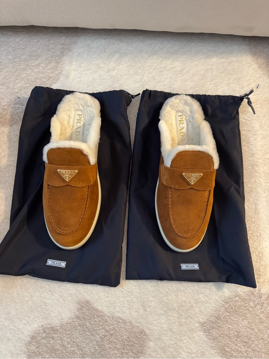 Prada Shoes - Prada Brown Suede Shearling-Lined Slip-On Loafers